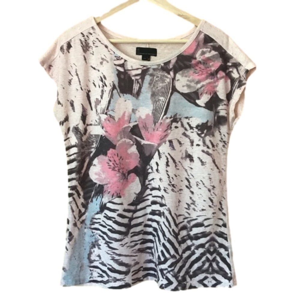 i jeans by Buffalo abstract space-dye floral zebra print top size medium